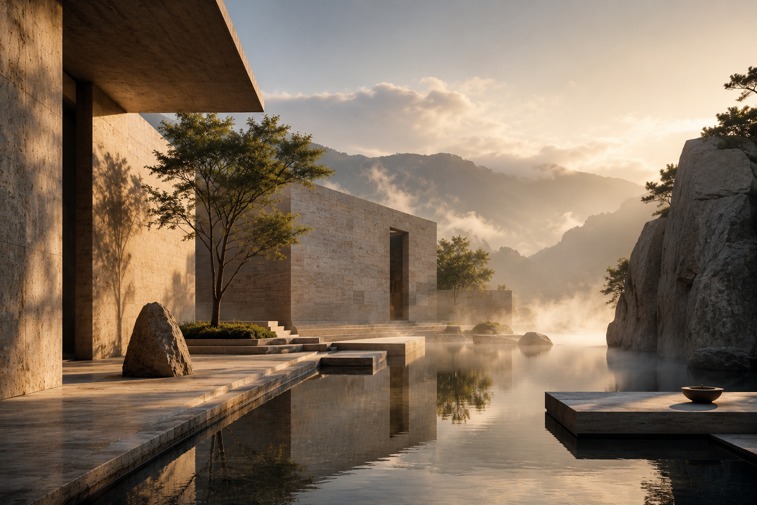 Architectural retreat artwork used for a breathwork app alternatives guide.