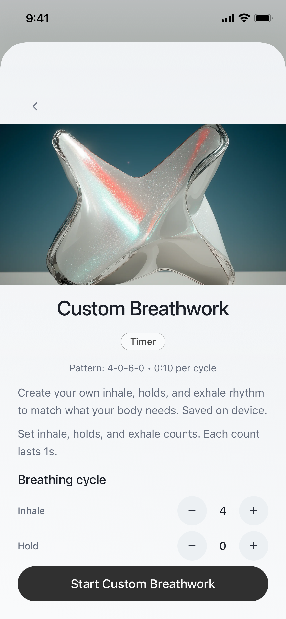 Prana custom breathwork setup screen