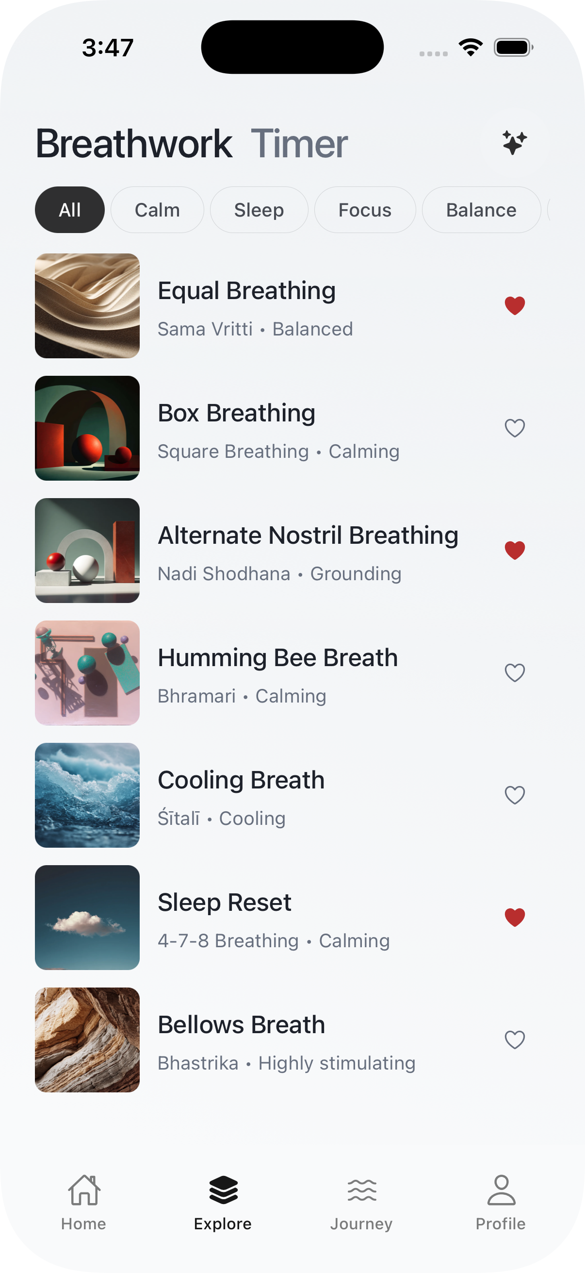 Prana iPhone technique library with guided breathwork exercises